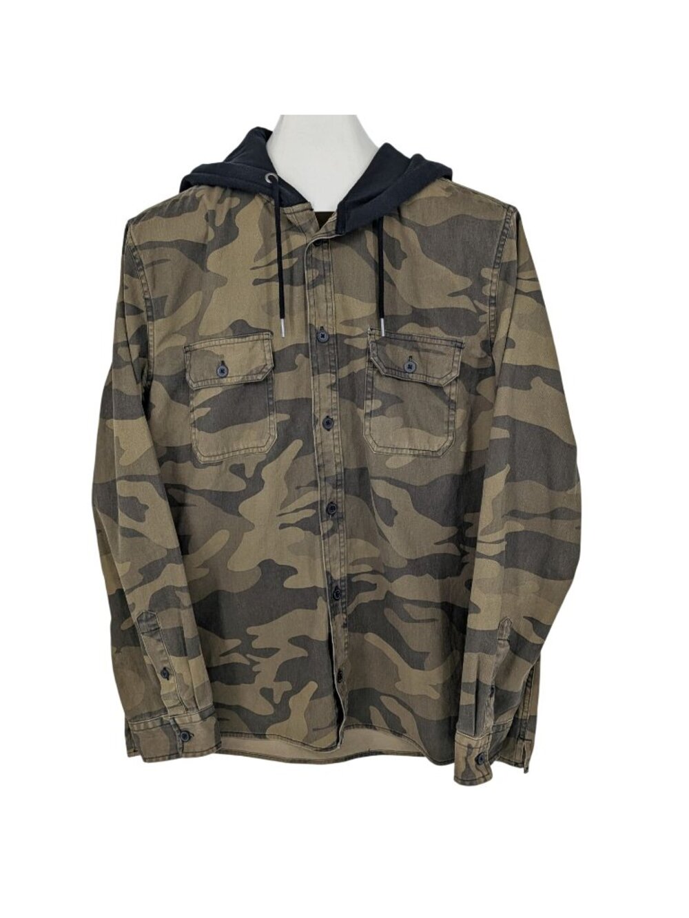 Aeropostale Camo Hooded Shirt Jacket Utility Streetwear Gorpcore Shacket Large